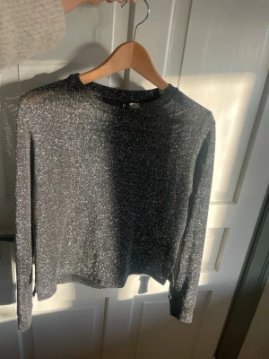 Glittrig långärmad topp från H&M - Säljer en svart långärmad topp från H&M i storlek XS. Toppen har ett glittrigt material🤍