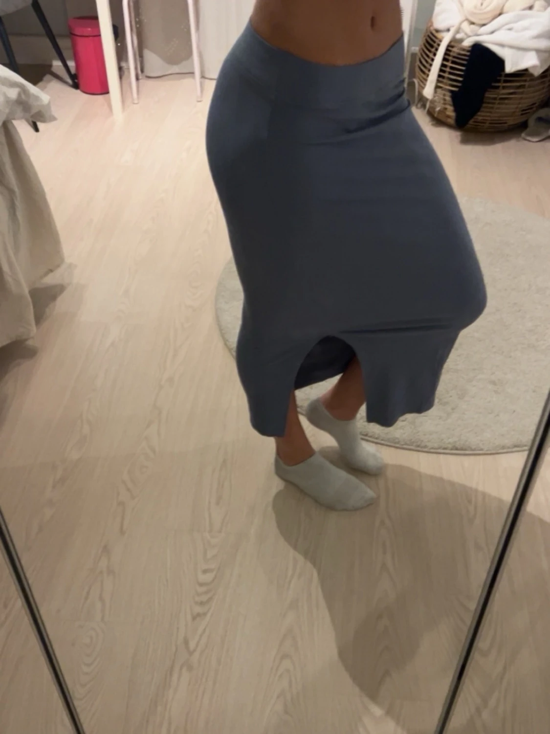 Blå lång kjol med slits - 1