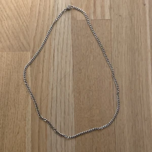 Enkel silverfärgad kedja halsband - Säljer ett stilrent halsband med tunn, tvinnad kedja i silverfärg. Perfekt för dig som gillar minimalistiska smycken och vill ha något som funkar till många olika stilar. Litet spänne för enkel användning.