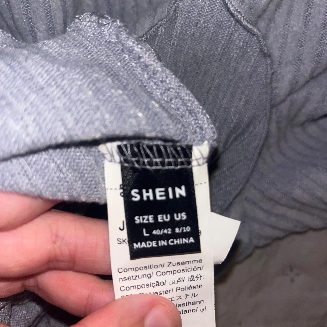 Grå ribbad långärmad topp från SHEIN - 1