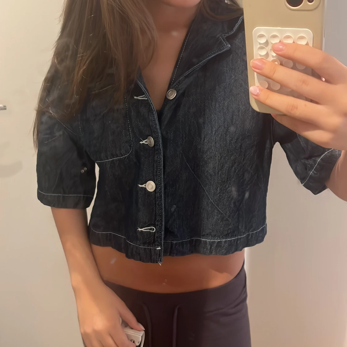 Croppad jeansjacka med kort ärm