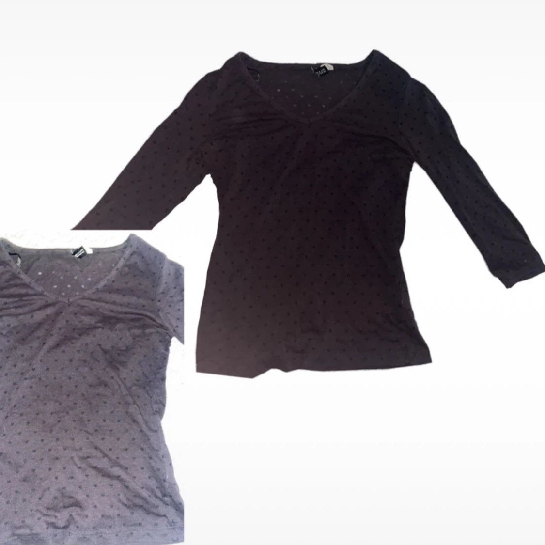 Gråbrun prickig topp med v-ringning