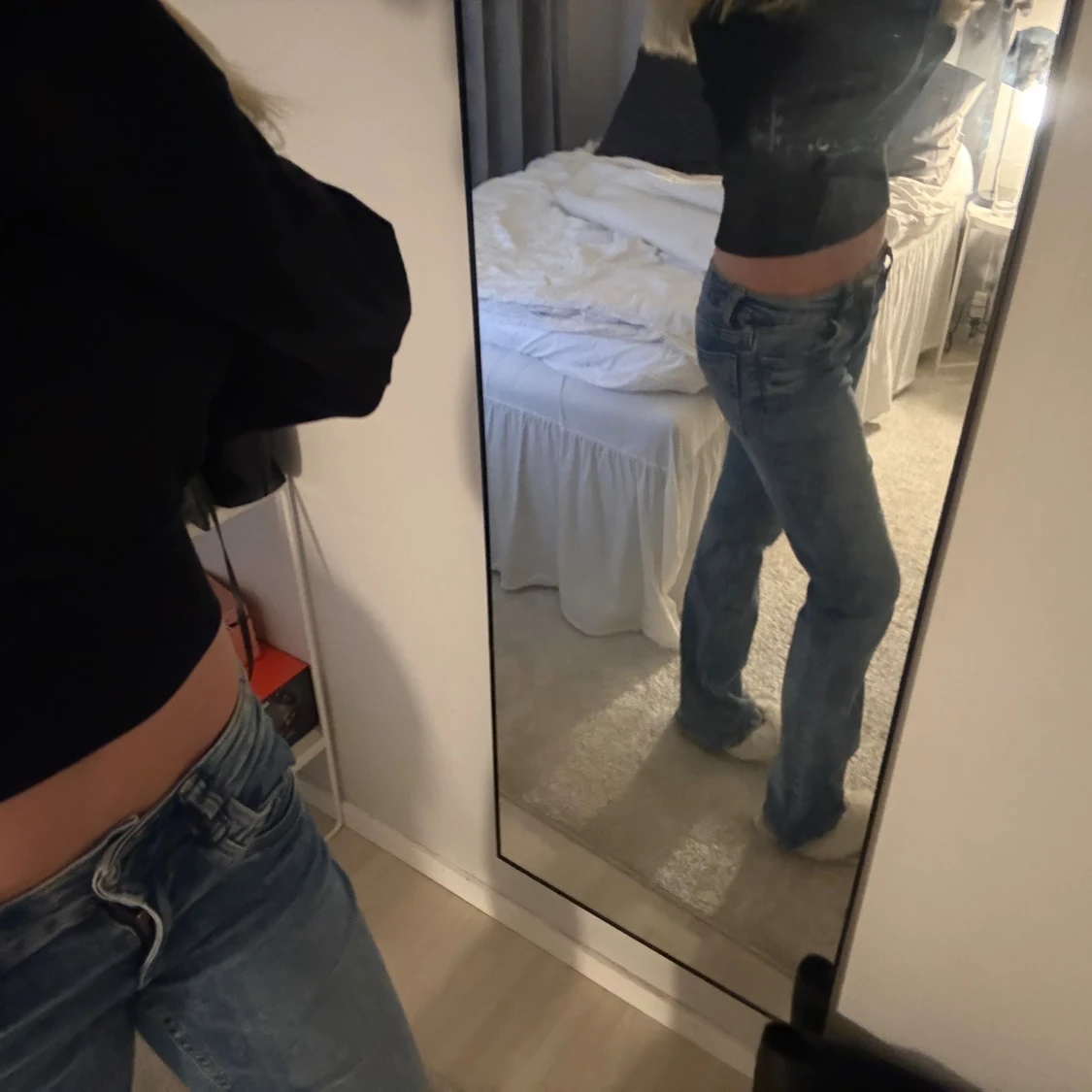 Blå bootcut jeans låg midja - 2