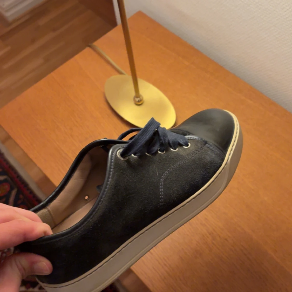 Lanvin marinblå  sneakers i mocka och lack - 3