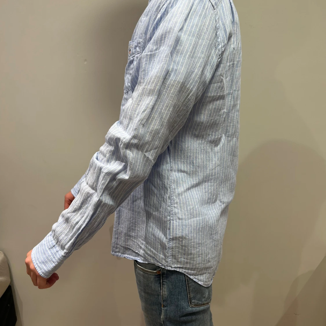 Blå randig linnen gant skjorta  - 2