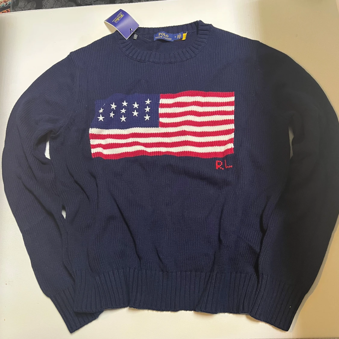 Mörkblå stickad tröja Polo Ralph Lauren