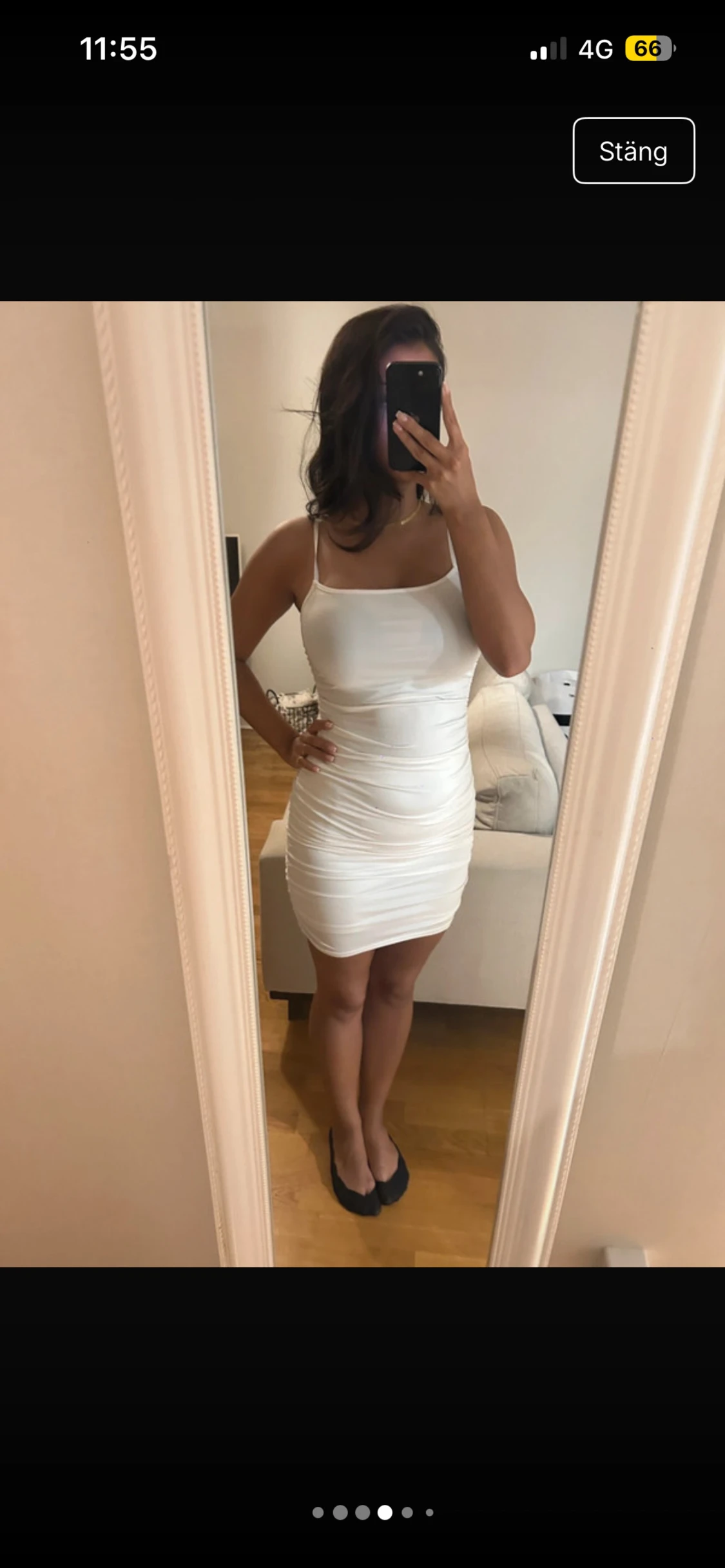 Vit tight kort klänning med smala axelband - 3