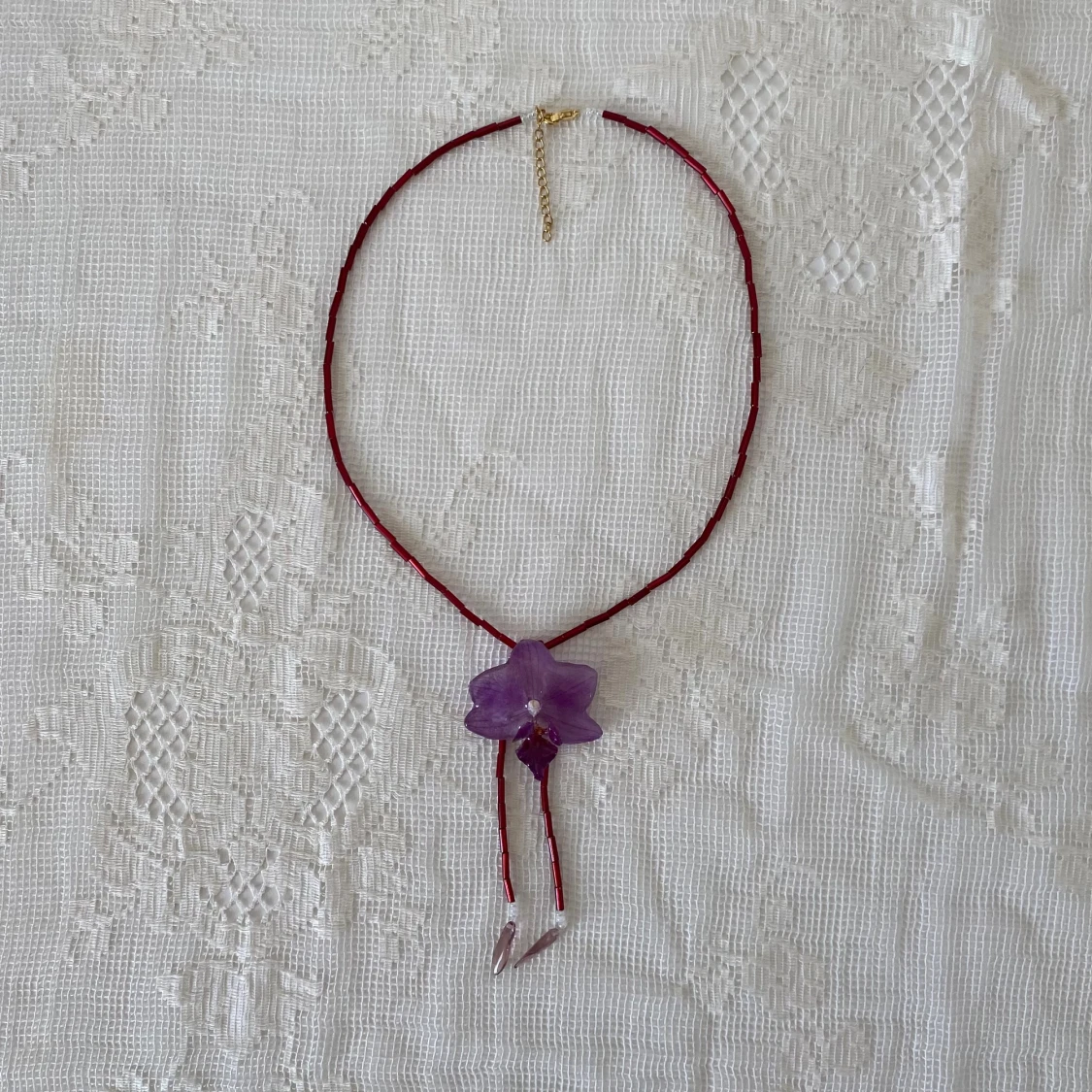 Real orchid flower necklace, handmade  - 2