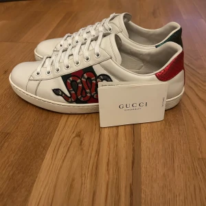 Gucci Ace sneakers med orm broderi - Gucci Ace sneakers i mycket bra skick. Papper om äkthet kommer med. Skorna passar 42,5 och 43. 