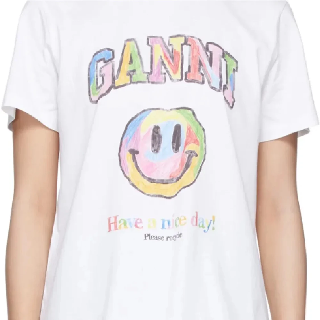 Vit Ganni t-shirt med smileytryck - 1