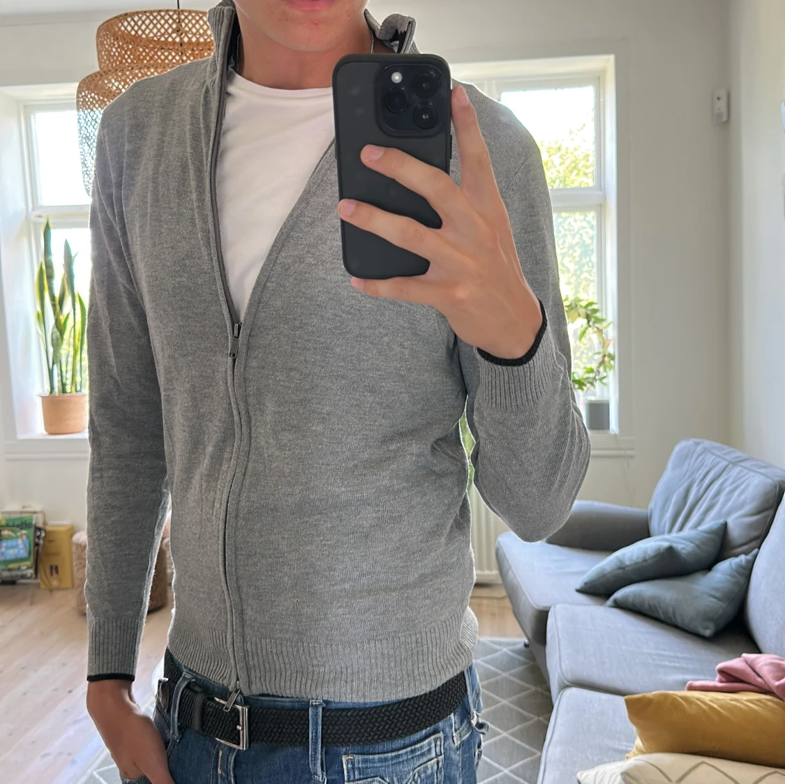 Stickad zip tröja grå - 1