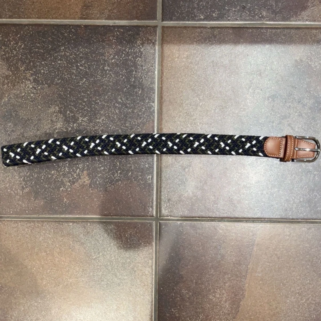 Flätat bälte svart/grön/vit - 1