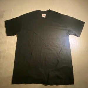 Svart t-shirt Hanes Beefy-T L - Klassisk svart t-shirt från Hanes Beefy-T i storlek L. T-shirten har rund hals, rak passform och är tillverkad i mjuk bomull. Perfekt basic-plagg med korta ärmar och enkel stil som funkar till allt.