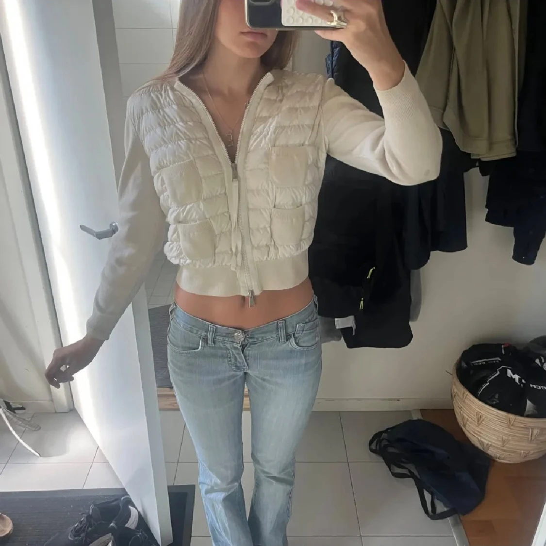 Beige quiltad Moncler pufferjacka - 3