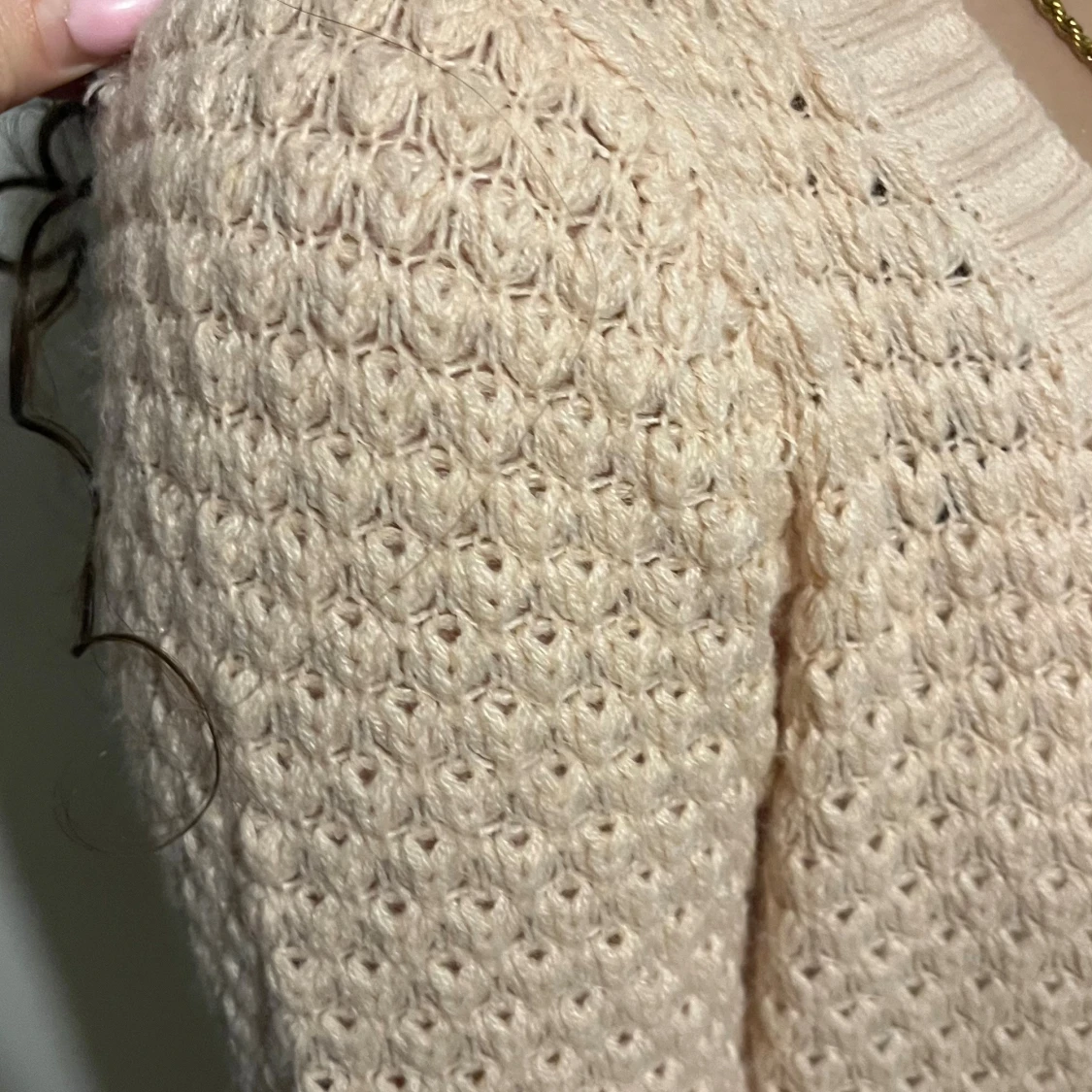 Ljusrosa stickad kofta med fickor - 4