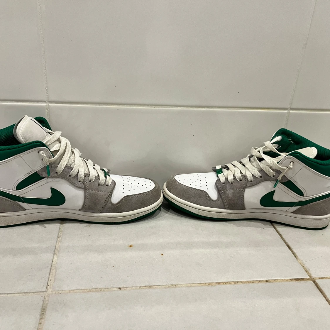 Nike Air Jordan 1 Mid vit/grön/grå - 3