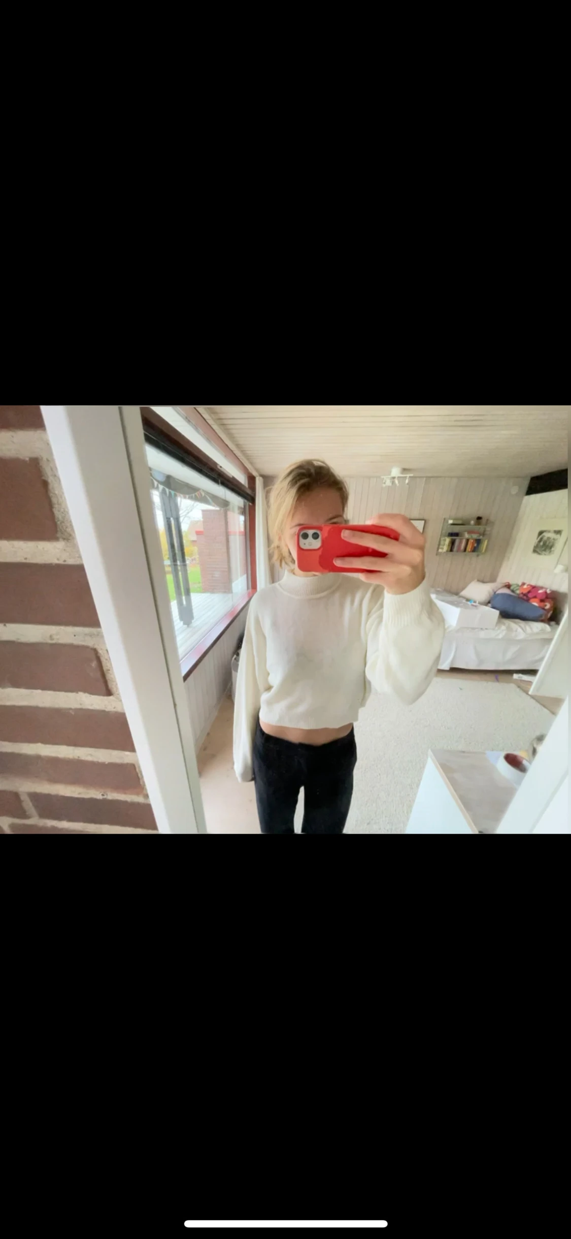 Vit croppad polotröja med lång ärm - 2