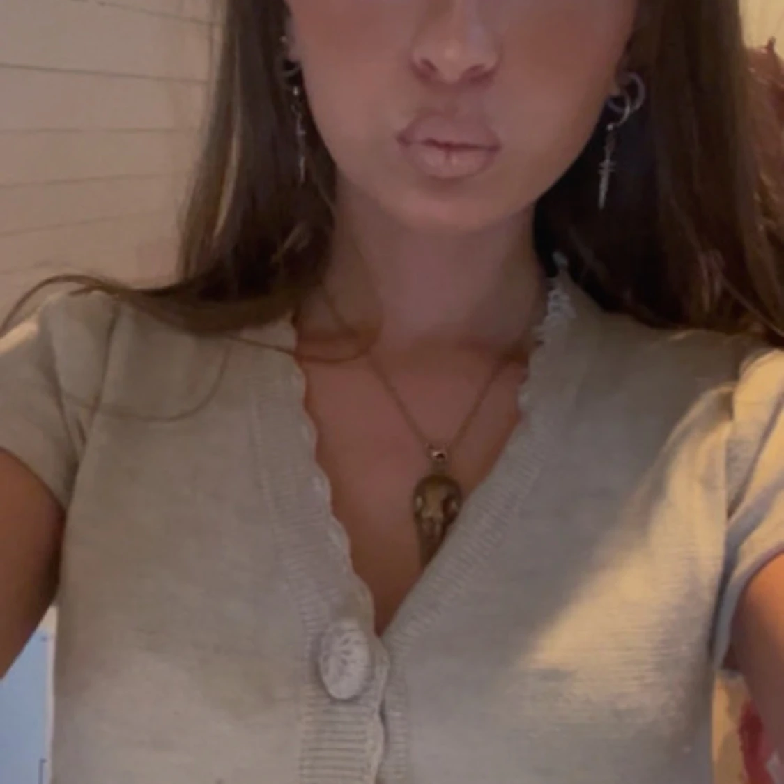 Baby doll  big button sktickad kofta beige spets 🪽🫖 - 2