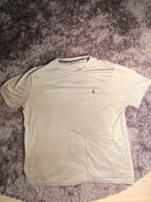 Grå  t-shirt från Polo Ralph Lauren - Snygg grå t-shirt från Polo Ralph Lauren med klassisk svart broderad logga på bröstet. T-shirten har rund hals och korta ärmar, tillverkad i mjuk bomull som känns skön mot huden. Jag skulle säga att det är mer som en tränings T-shirt men funkar lika bra som en vardags T-shirt 