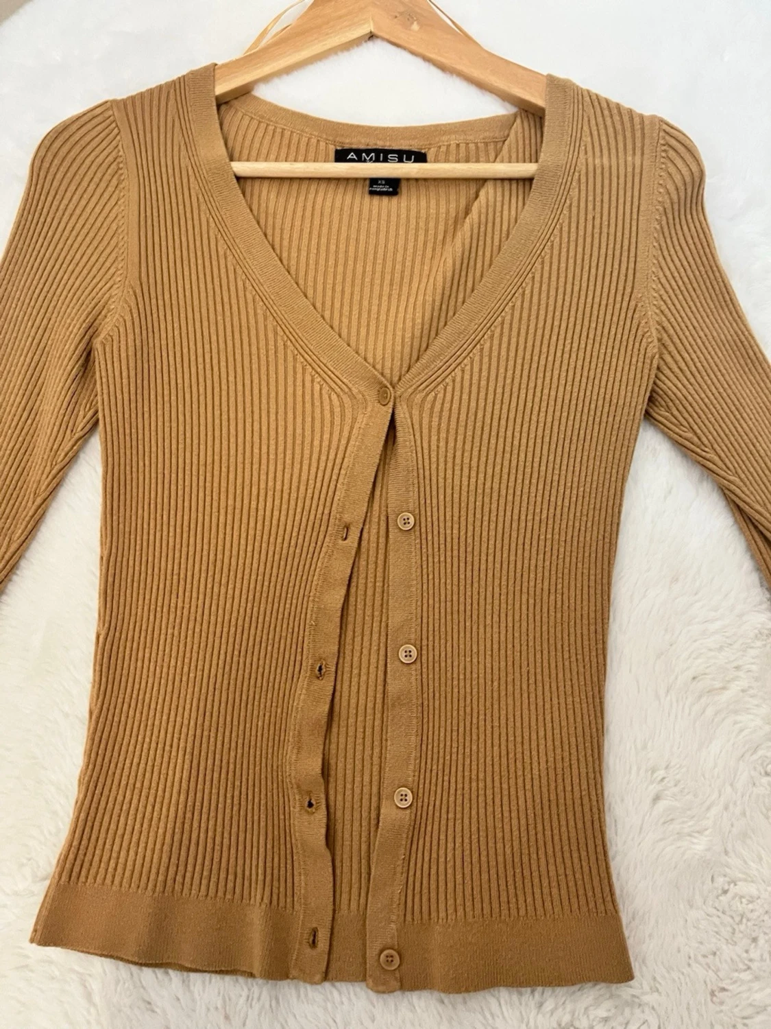 Ribbad beige kofta från Amisu XS - 1