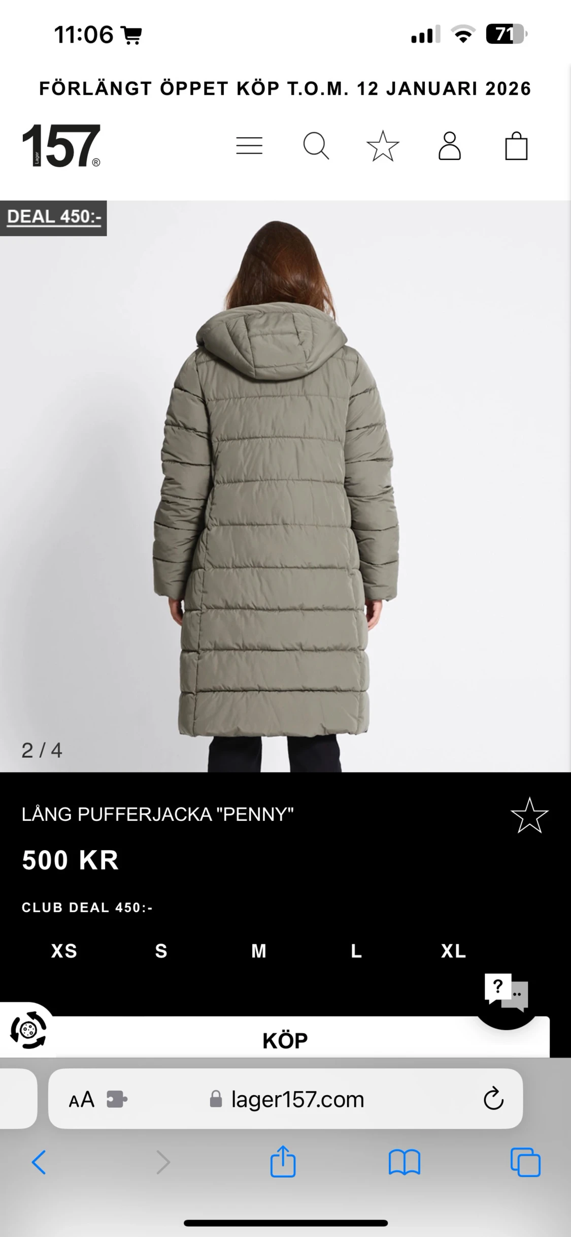 Lång grön pufferjacka Penny Lager 157 - NY! XS - 1