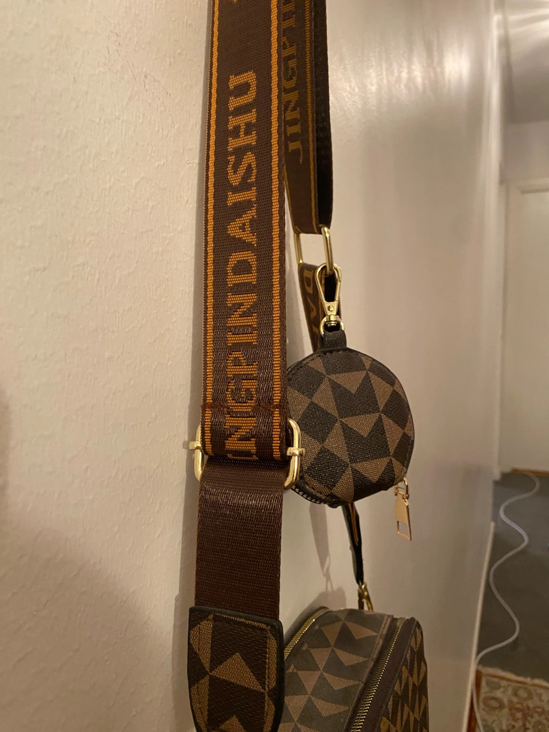 Brun geometrisk axelväska Jingpindaishu - 5