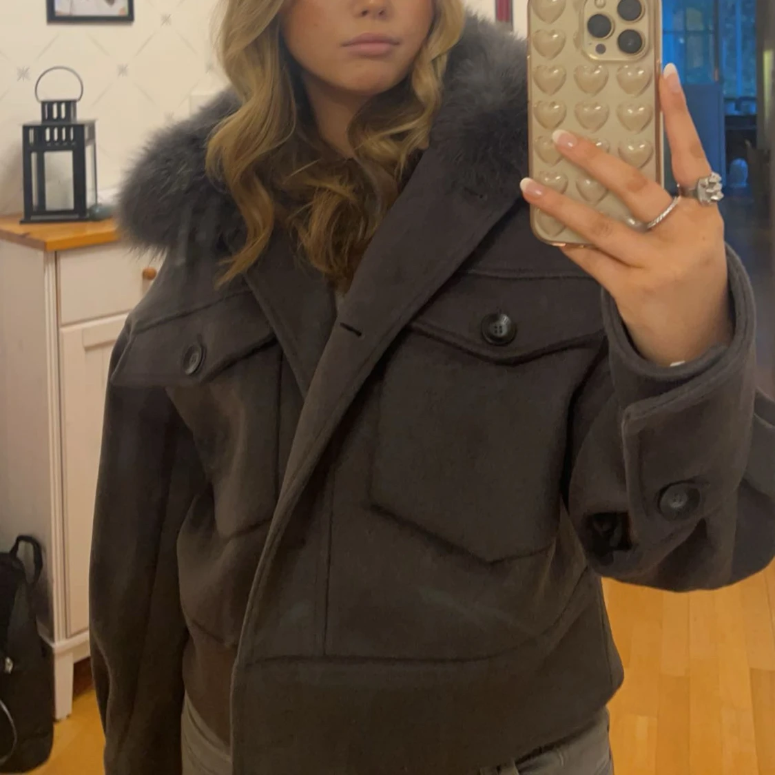 Meotine Grå Jacka med Päls - 1