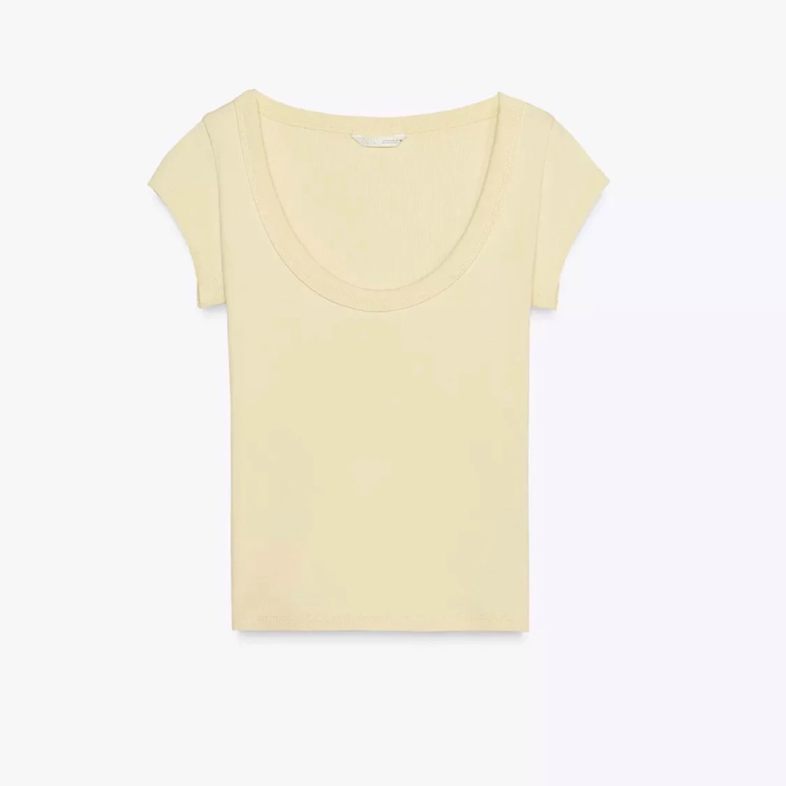 Ljusgul ribbad topp med rund hals - 2