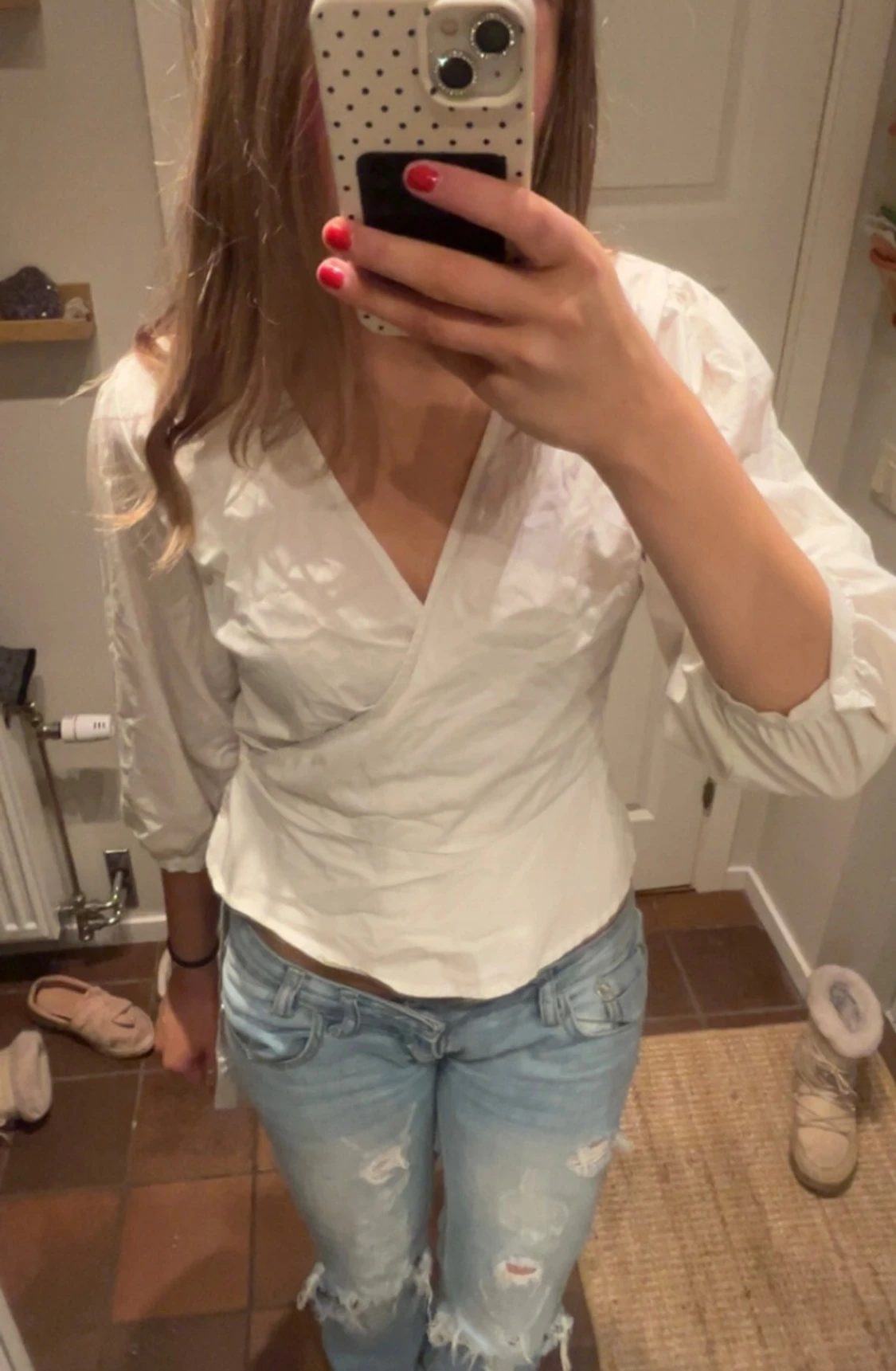 Vit omlottblus med trekvartsärm - 2