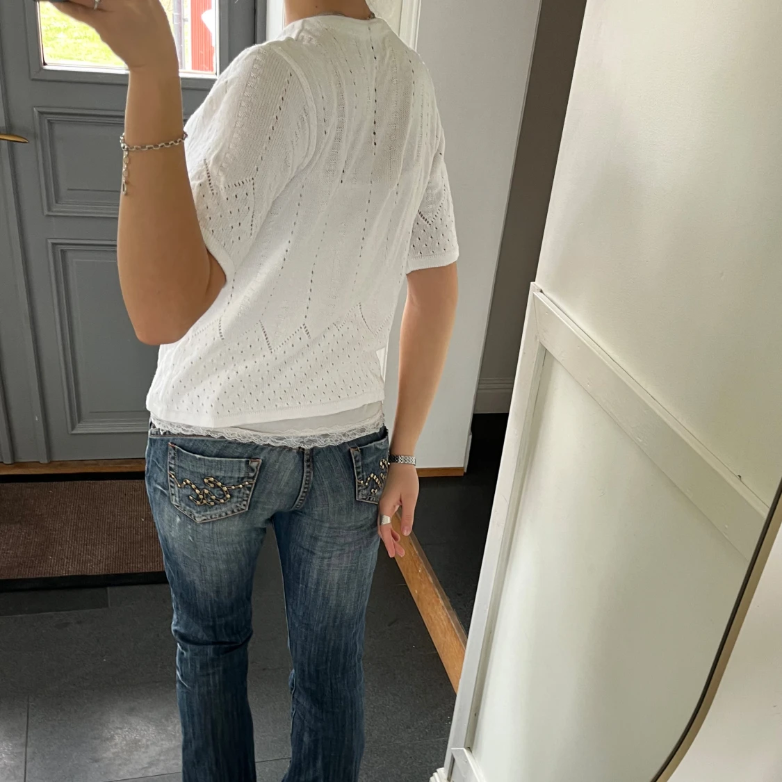 Vit stickad kofta  - 3