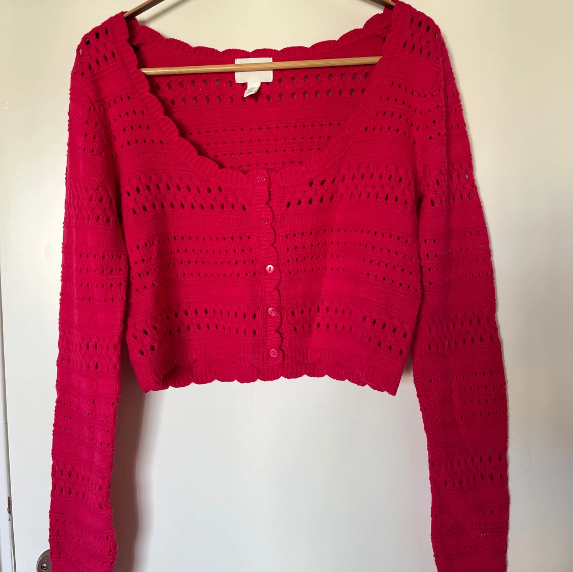 Rosa croppad virkad kofta