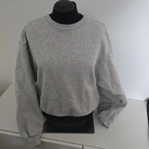 Grå sweatshirt från Gina Tricot XS - En basic grå sweatshirt från Gina Tricot, basically basics-kollektionen. Tröjan har rund hals, långa ärmar och ribbade muddar.  I princip nyskick tycker förutom den lilla fläcken på ryggen vid mudden se bild 