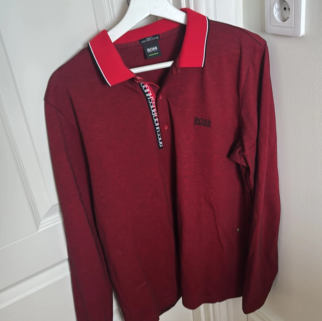 Röd långärmad pikétröja från BOSS