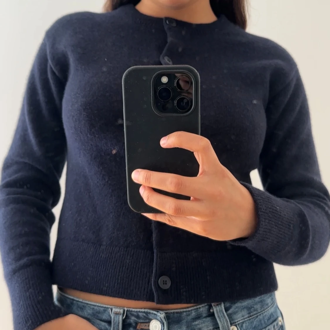 Mörkblå kofta i 100% merinoull  - 1