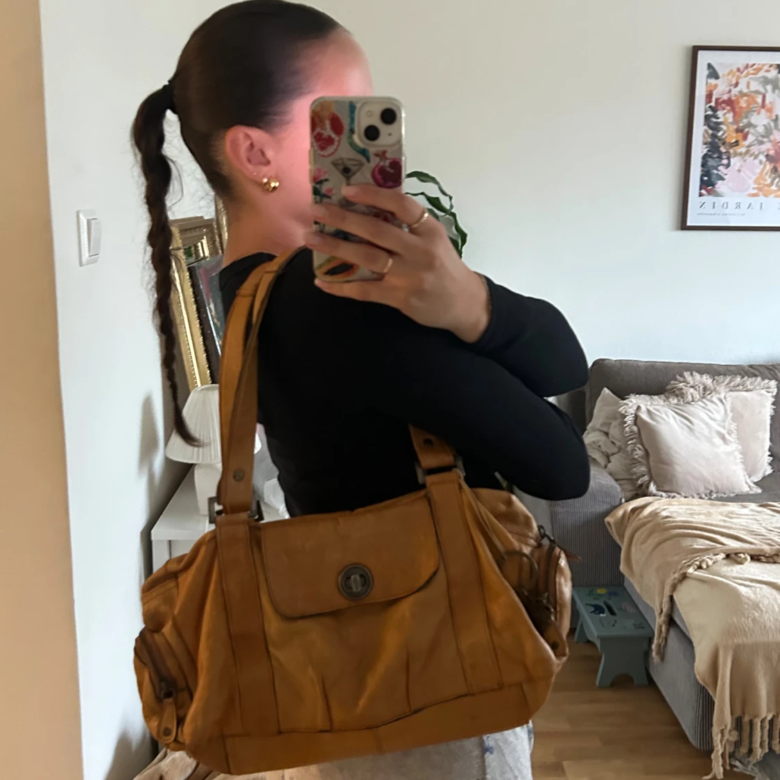 Handväska cognac äkta läder vintage y2k - 4