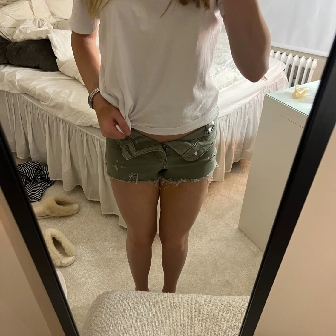 Olivgröna jeansshorts