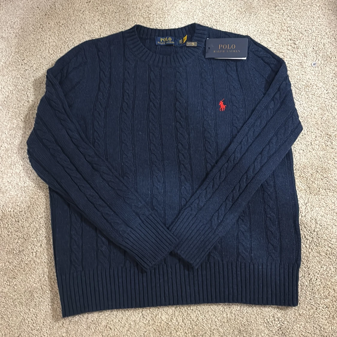 Mörkblå kabelstickad tröja Polo Ralph Lauren