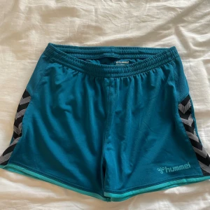 Blå träningsshorts  - Blå/gröna träningsshorts från Hummel i strl S. Knappt använda så i jättefint skick