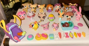Pet shop set  - 17 stycket Pet shop i mycket bra skick med matchande accessoarer✨🐰🐶👓✨ + Mat, matskålar, korg, resväska, frisbee, kamera och hårfön💜