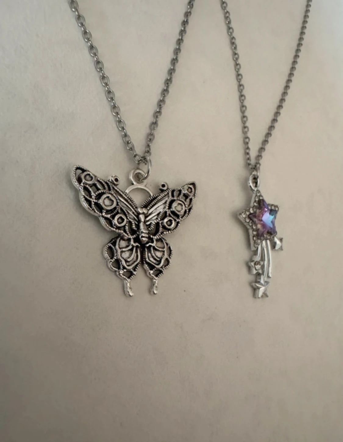 Silverhalsband x2 fjäril + stjärnfall - 1