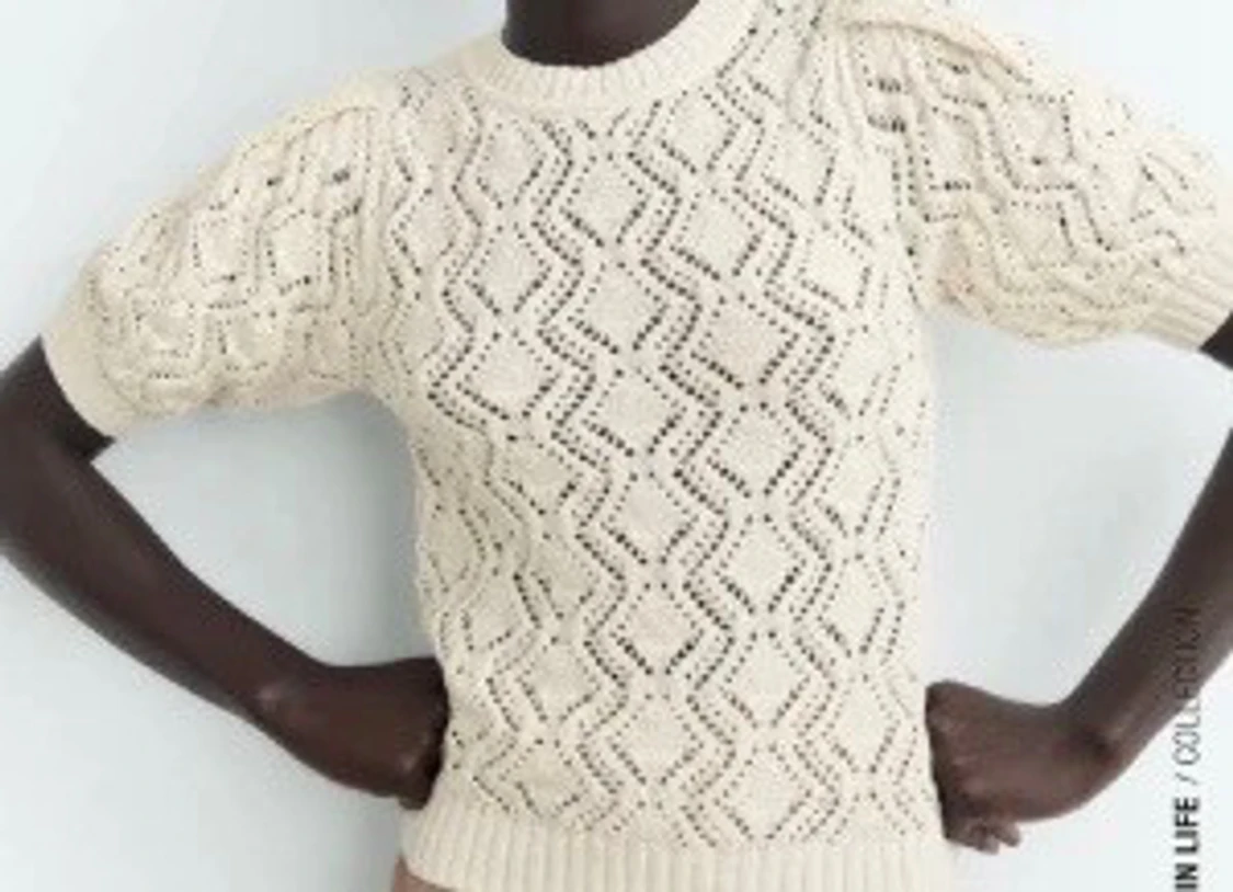 Creme Vit stickad topp med kort ärm Zara - 1