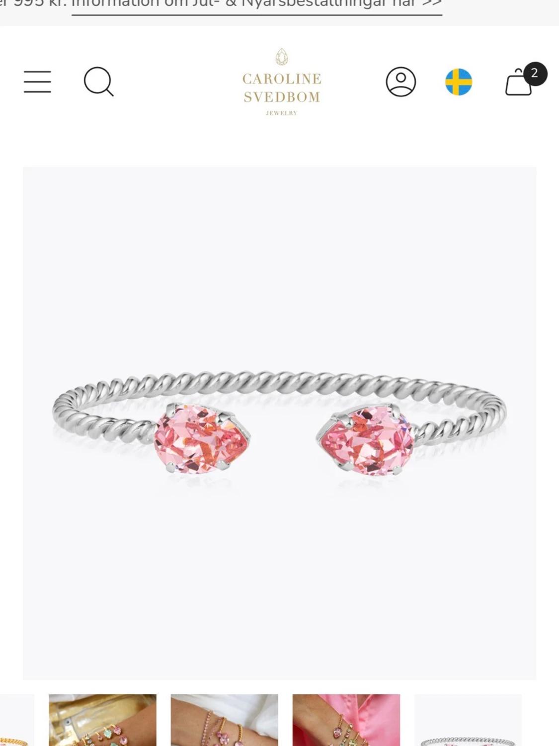 Caroline Svedbom armband med rosa kristaller