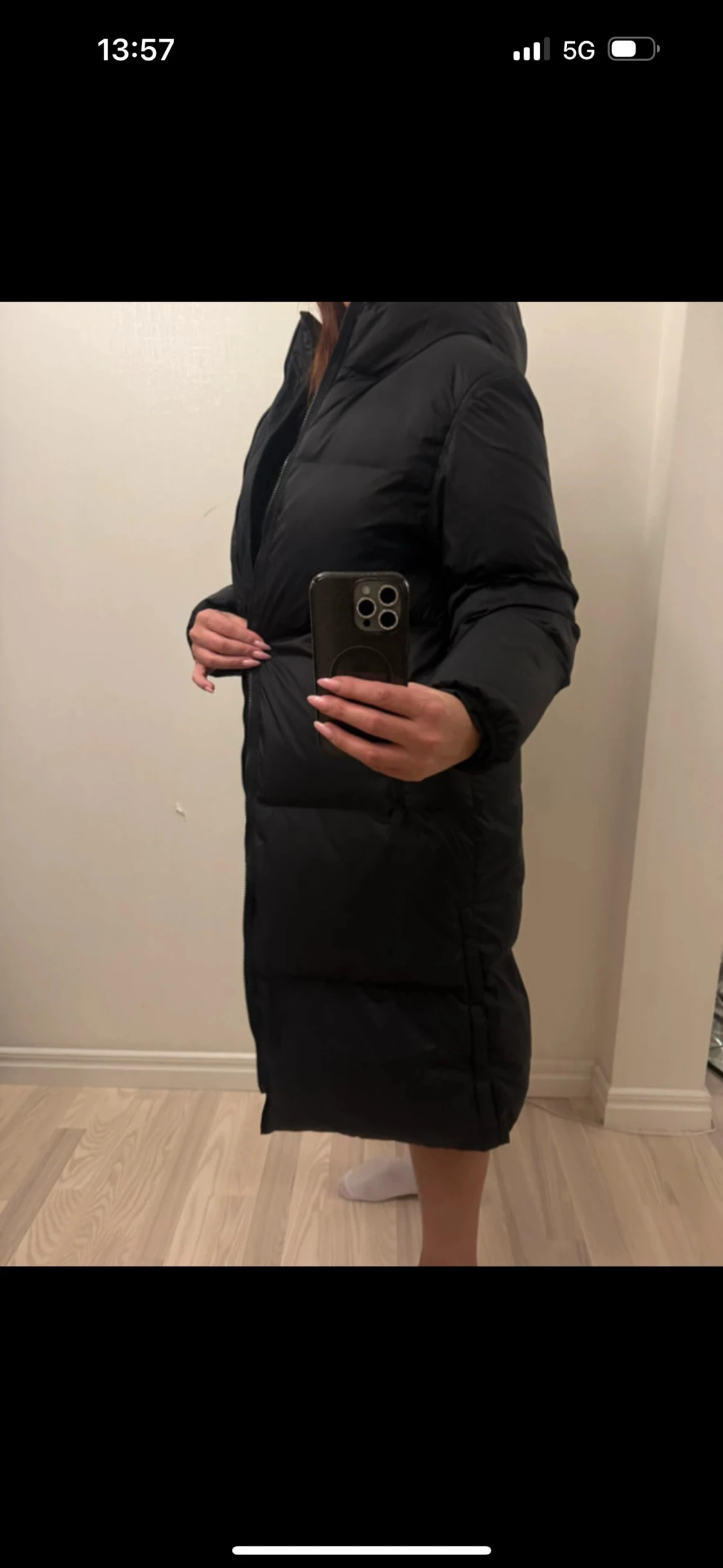 Svart lång pufferjacka med huva - 5