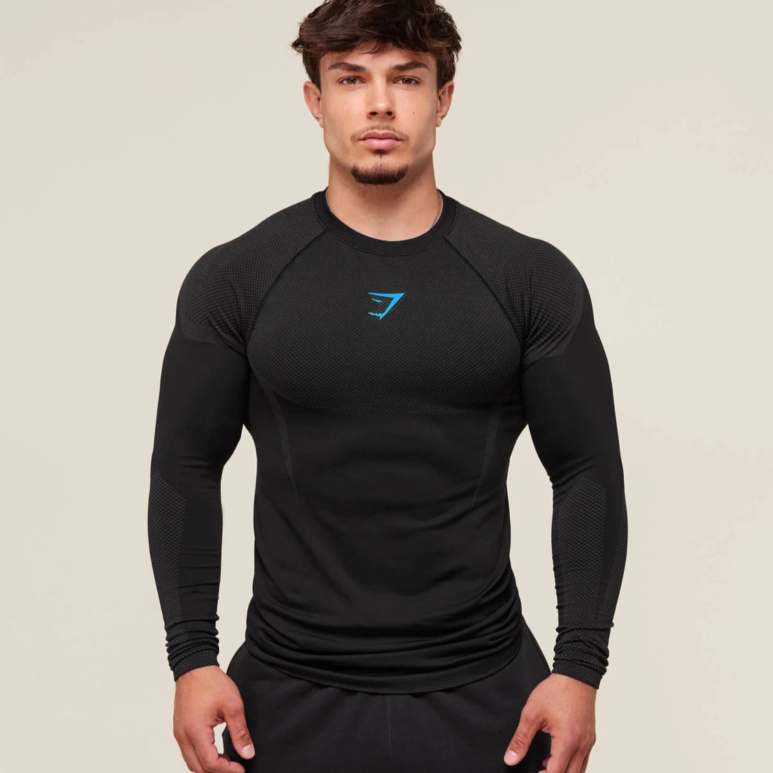  Gymshark Onyx v5 Black/gray blue logo longsleeve