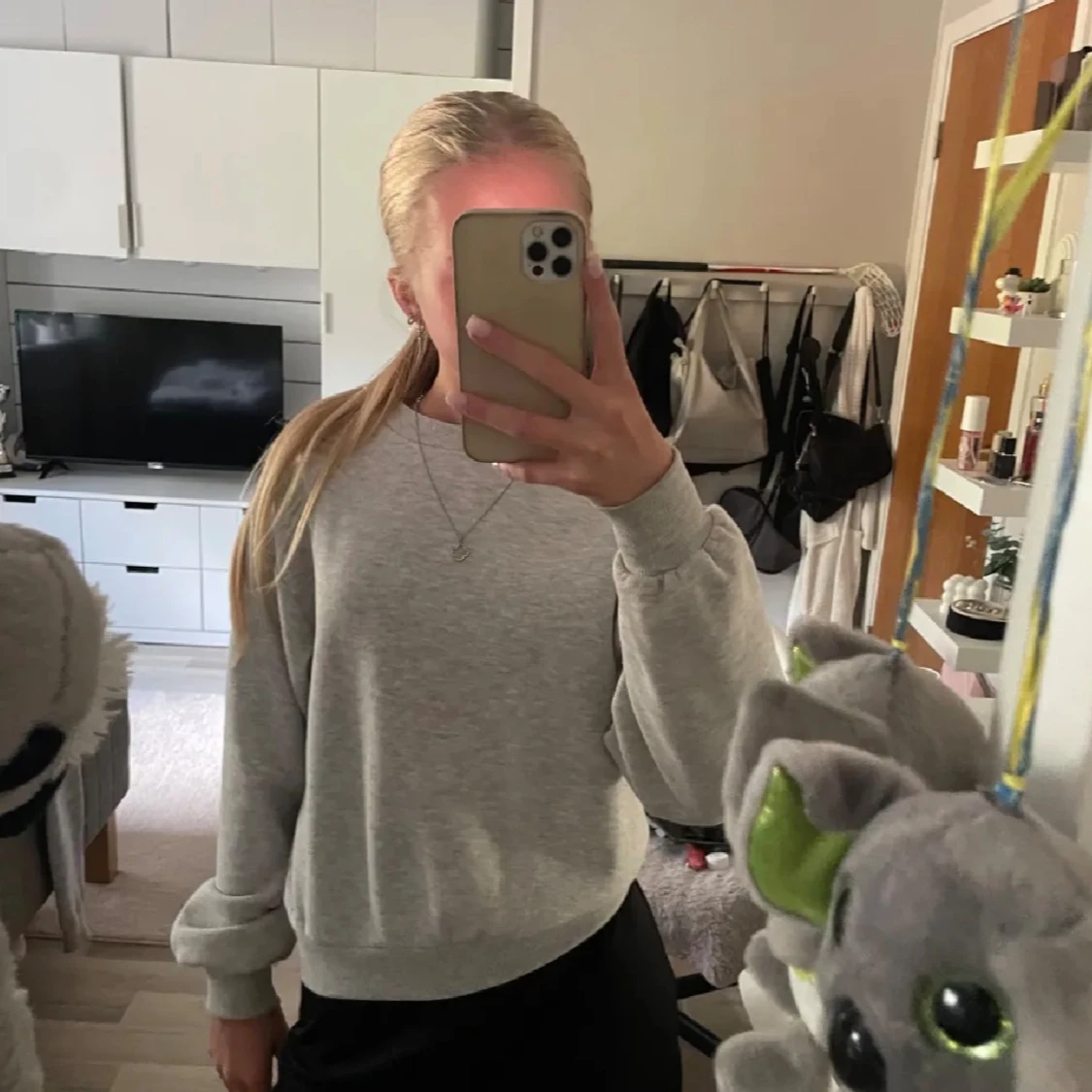 Grå basic sweatshirt i bomull