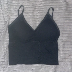 Två tränings-toppar med smala band - Säljer två stilrena tränings-toppar med smala axelband och v-ringning. En är grå och den andra är blå. Båda är croppade och har en tight passform i stretchigt syntetmaterial. Perfekta för gym eller träning. 2-pack:40kr, 1-pack: 25kr