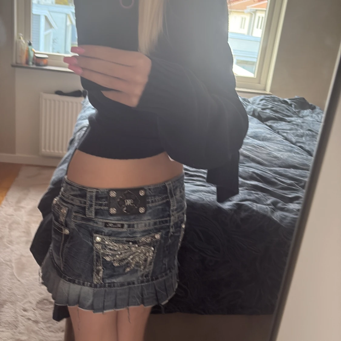 Miss Me jeanskjol med broderi och nitar - 3