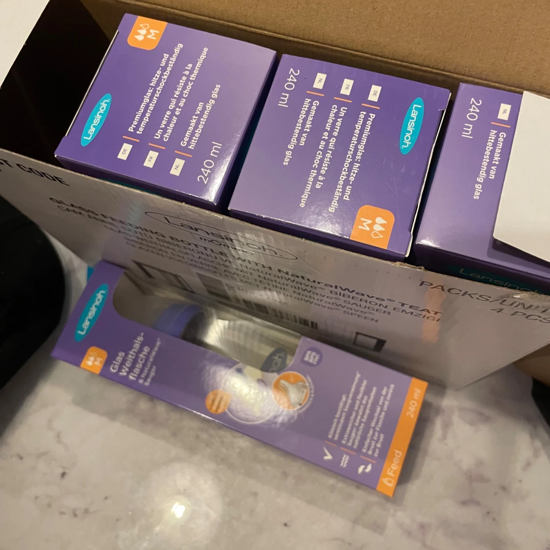 Lansinoh Glas Weithalsflasche & NaturalWave Sauger 240ml