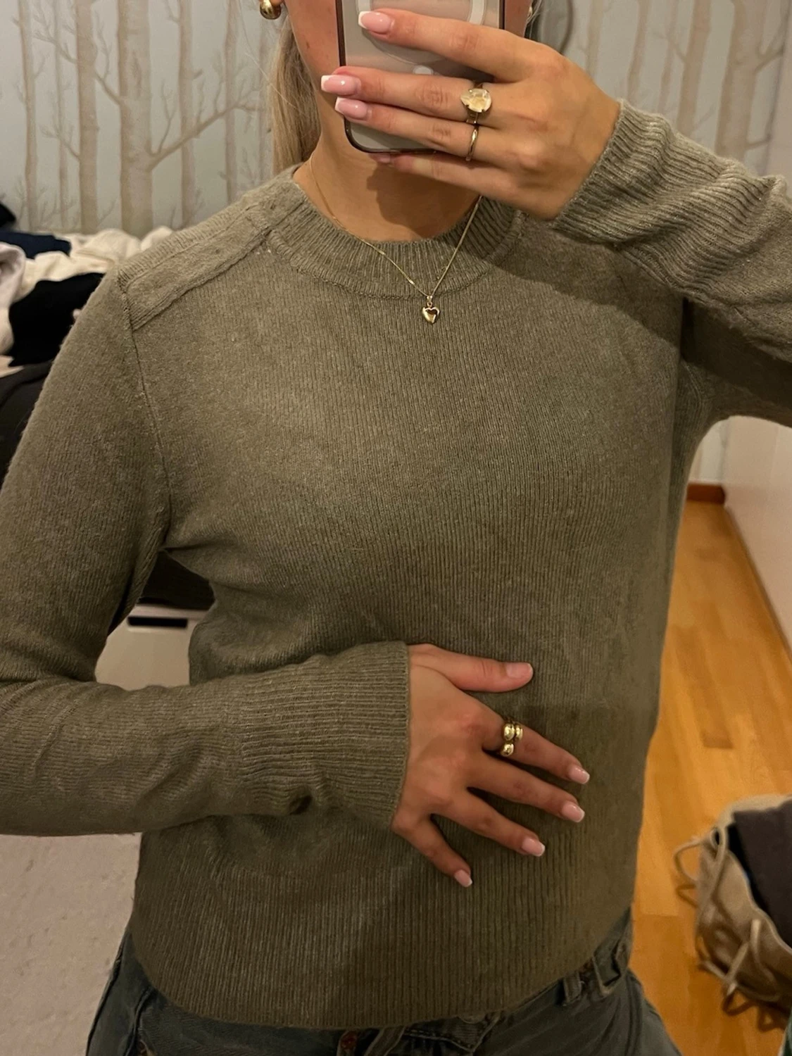Olivgrön stickad tröja - 2