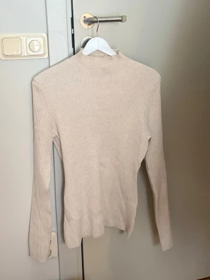 Beige ribbad polotröja - En beige ribbad polotröja med lång ärm och medelhög hals från HM.